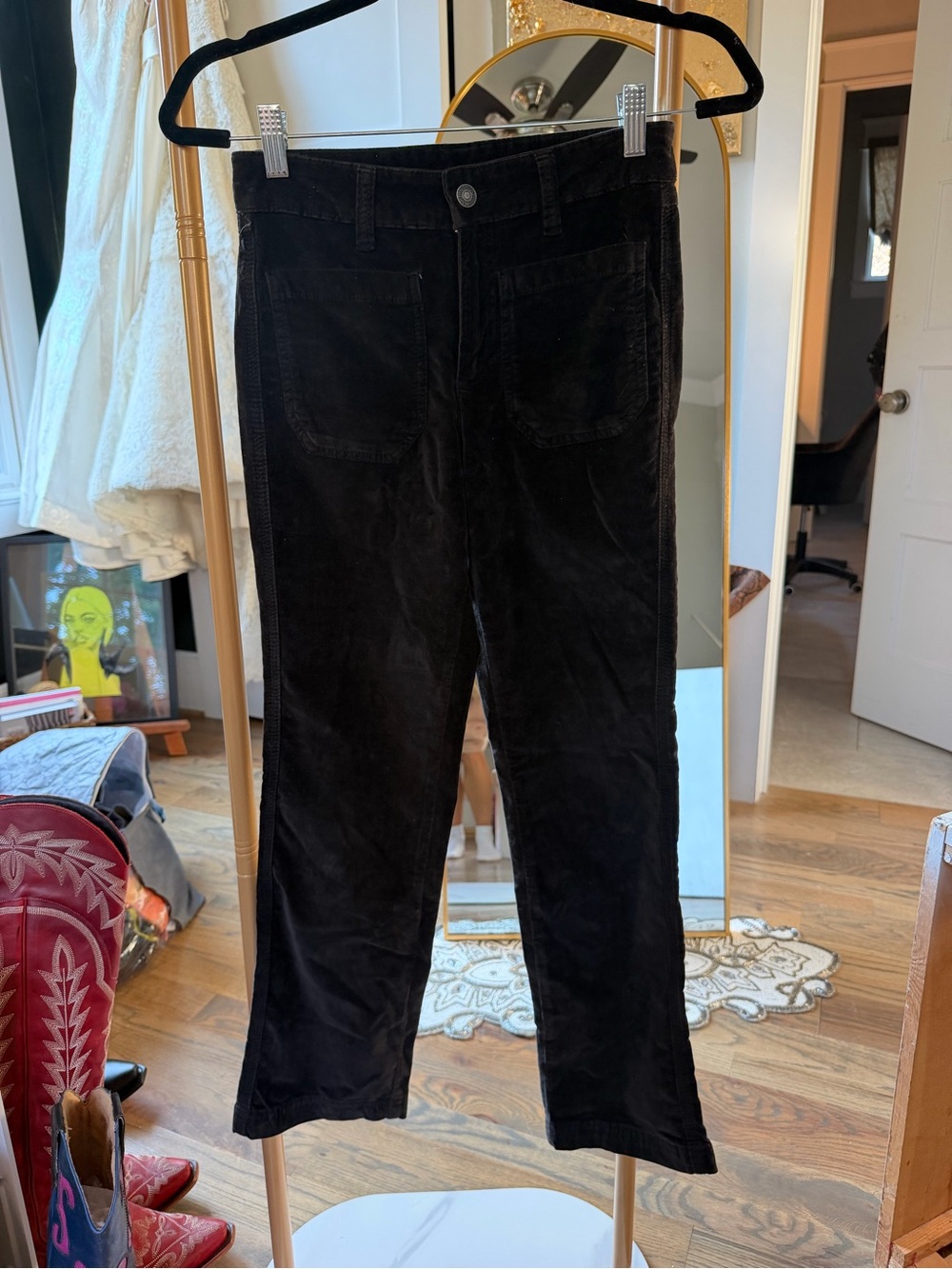 Free People Black Cropped Corduroy Pants